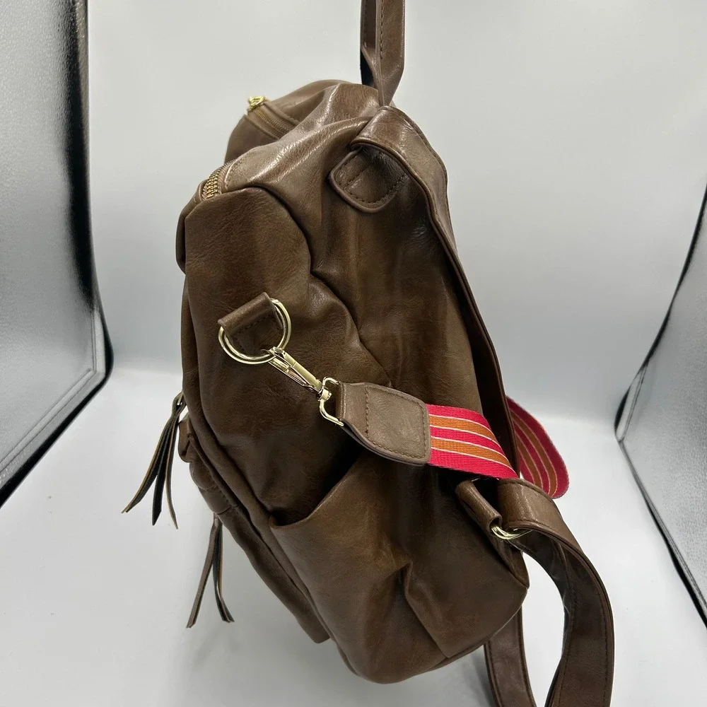 Unbranded Backpack Purse‎ Womens Medium Brown Faux Leather Guitar Strap Boho